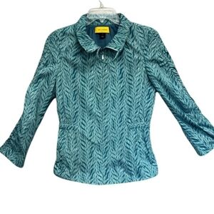 St. John Teal Windbreaker Jacket Zip Front, Cinched Sides, 2 Pockets Sz. 2 EUC